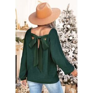 NWT Cupshe emerald green L/S  V -neck bow sweater Med